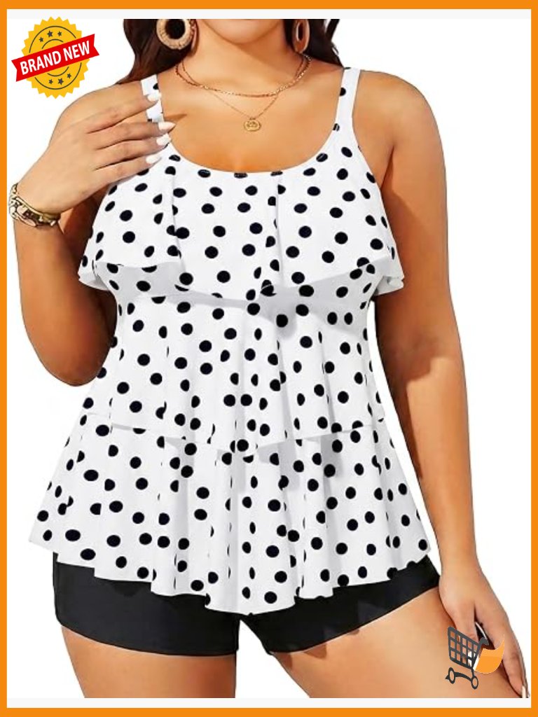 Plus Size Tankini Swim Set With Shorts And Ruffle Top